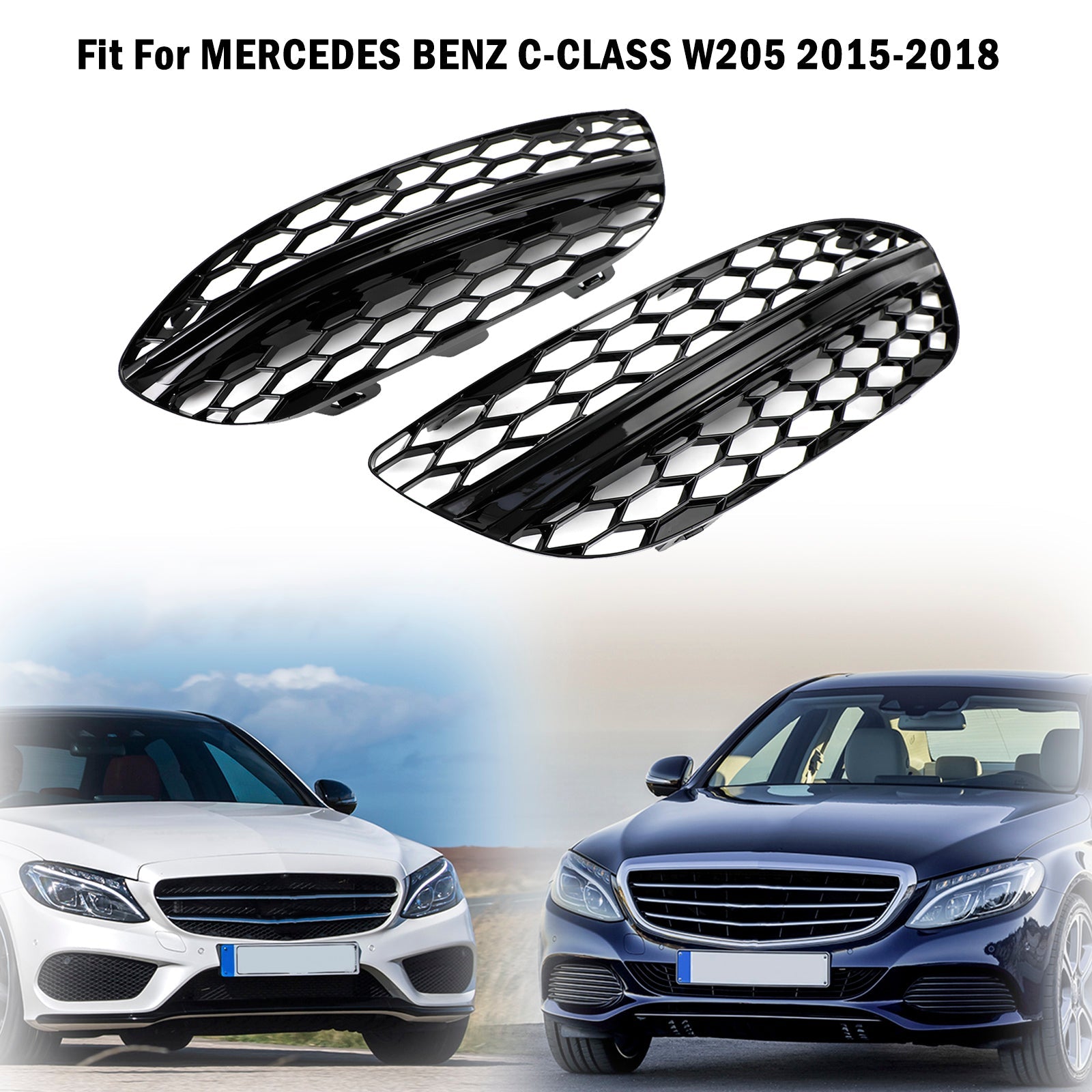 2015-2018 Mercedes-Benz C-Class W205 Base Sedan Mesh Front Fog Light Cover (2058850723 / 2058851123)