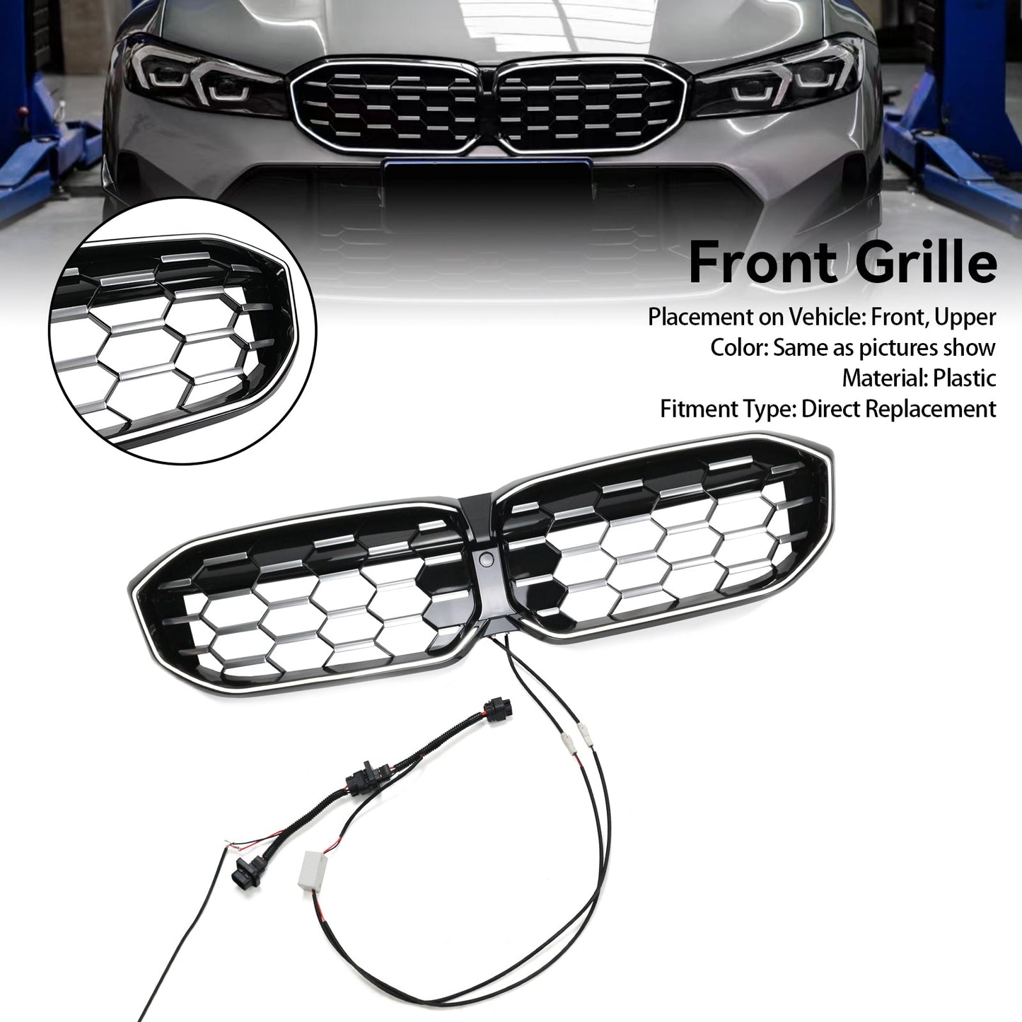 2023-2024 BMW 3 Series G20 G21 G28 Diamond Black Silver Front Kidney Grille Mesh
