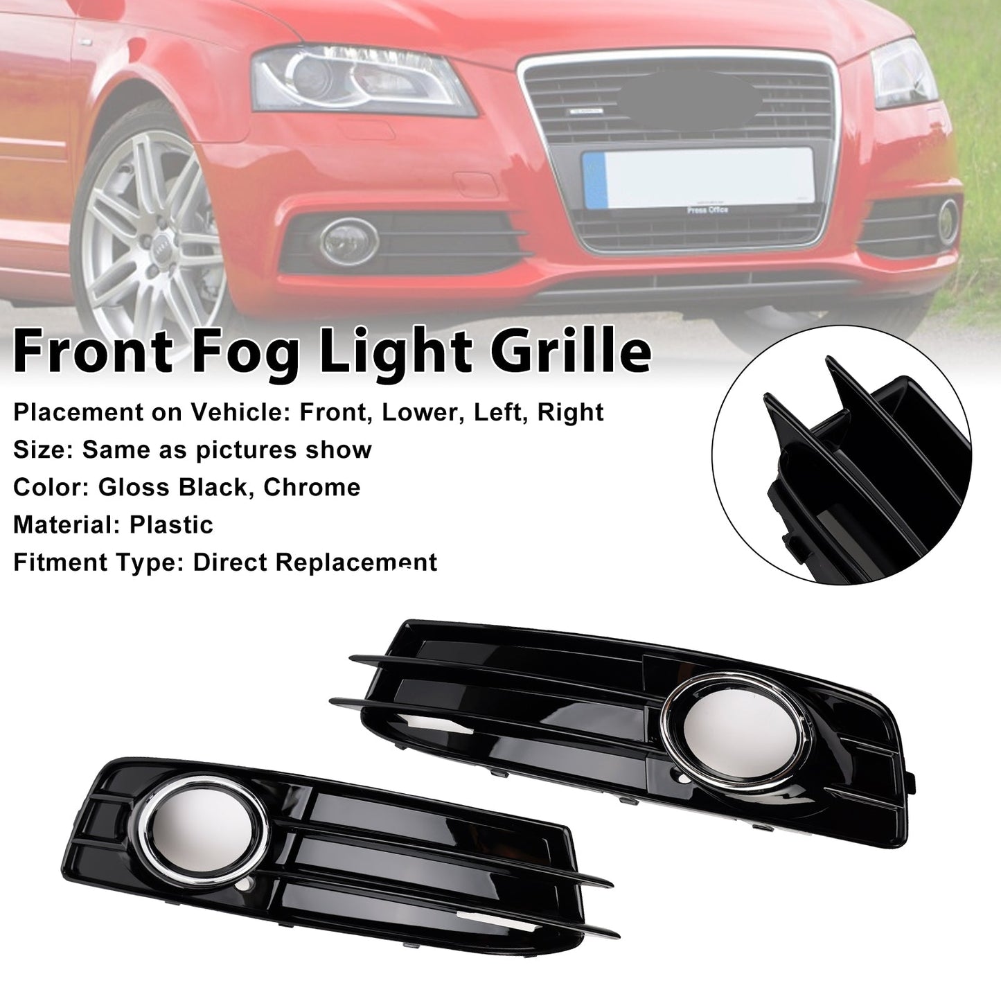 2009-2012 Audi A3 8P S-Line Front Lower Bumper Fog Light Cover Grille