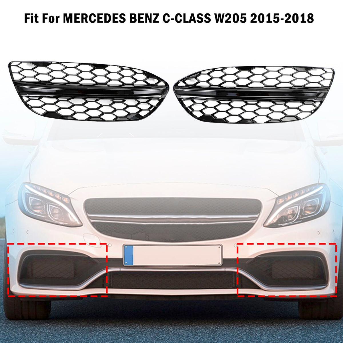 2015-2018 Mercedes-Benz C-Class W205 Base Sedan Mesh Front Fog Light Cover (2058850723 / 2058851123)