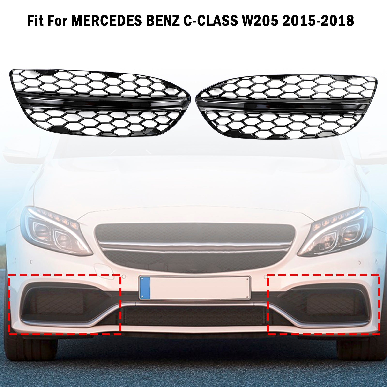 2015-2018 Mercedes-Benz C-Class W205 Base Sedan Mesh Front Fog Light Cover (2058850723 / 2058851123)