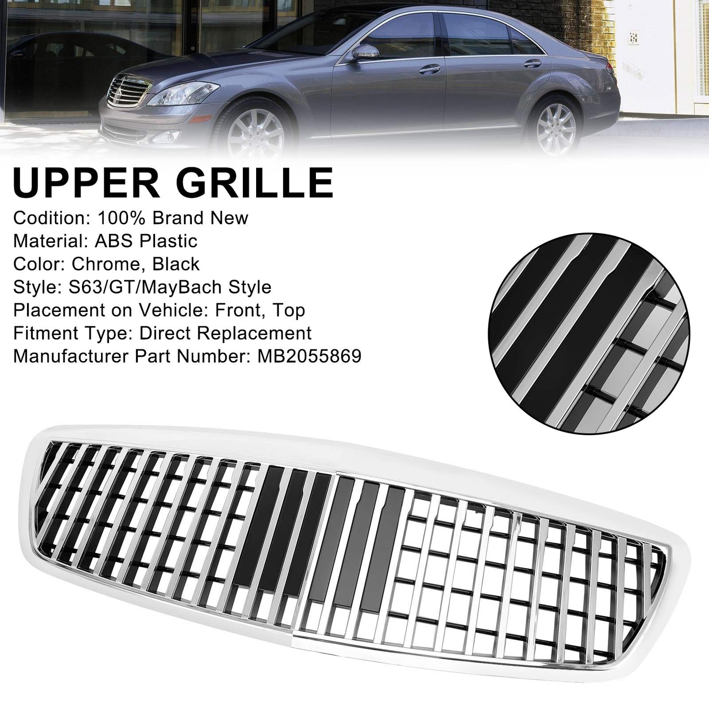 2007-2009 Mercedes-Benz S-Class W221 S450 S550 S63 Maybach Style Chrome Grille (MB2055869)