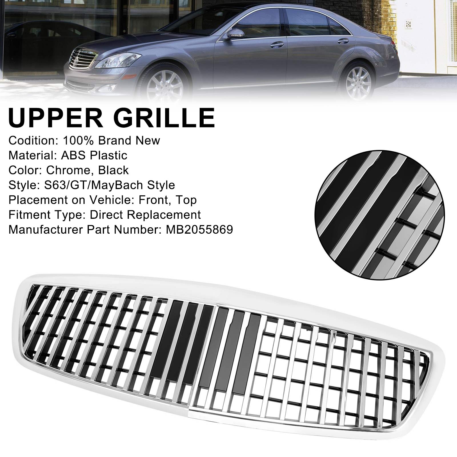 2007-2009 Mercedes-Benz S-Class W221 S450 S550 S63 Maybach Style Chrome Grille (MB2055869)