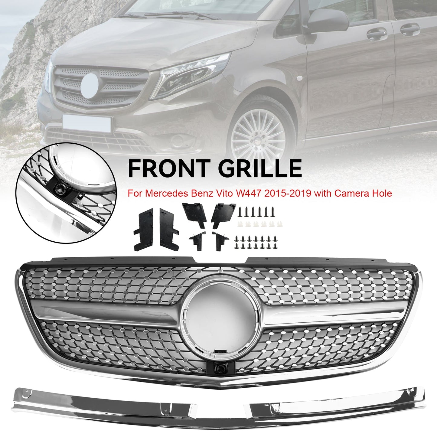 2015-2019 Mercedes-Benz Vito W447 GT Style Diamond Front Bumper Grille