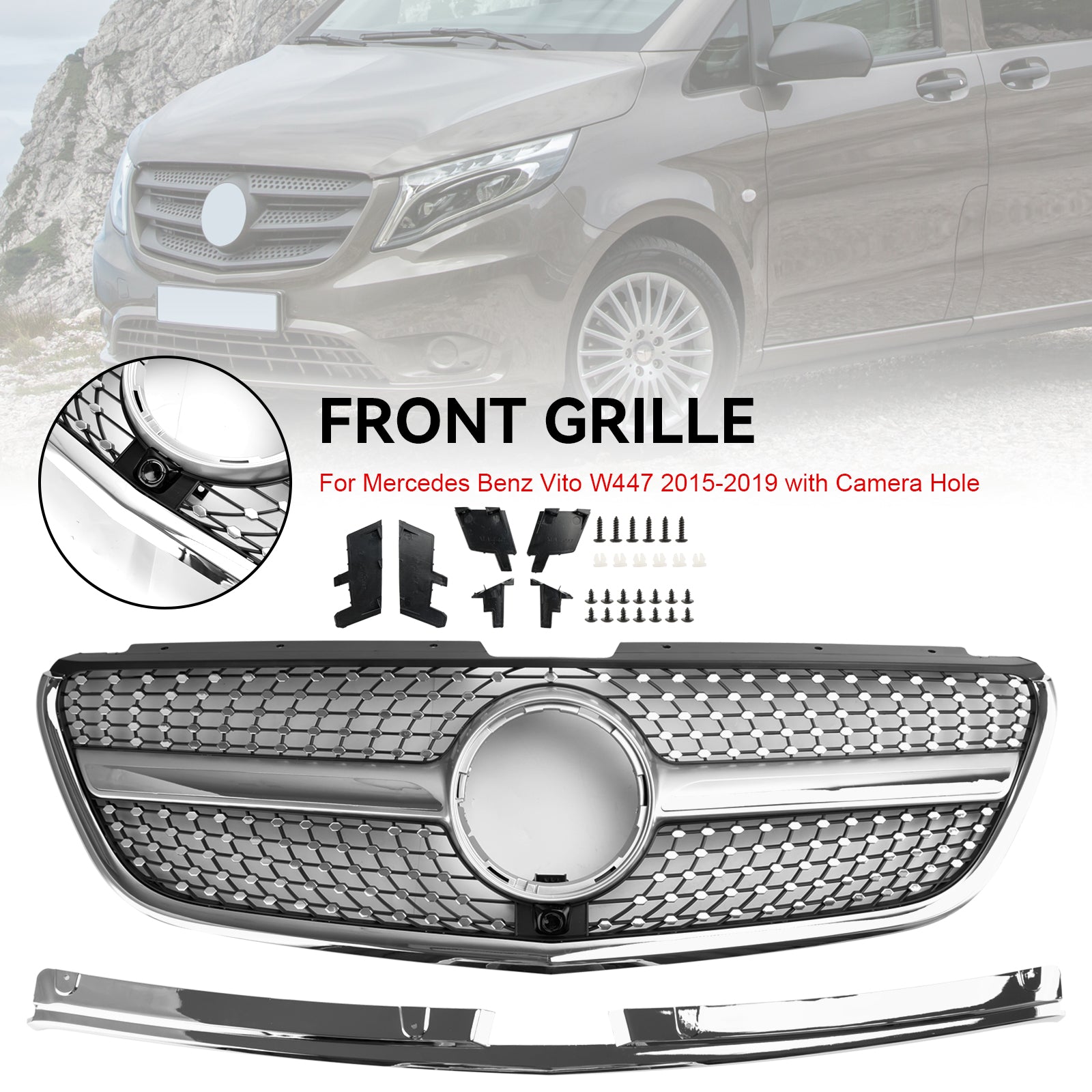 2015-2019 Mercedes-Benz Vito W447 GT Style Diamond Front Bumper Grille