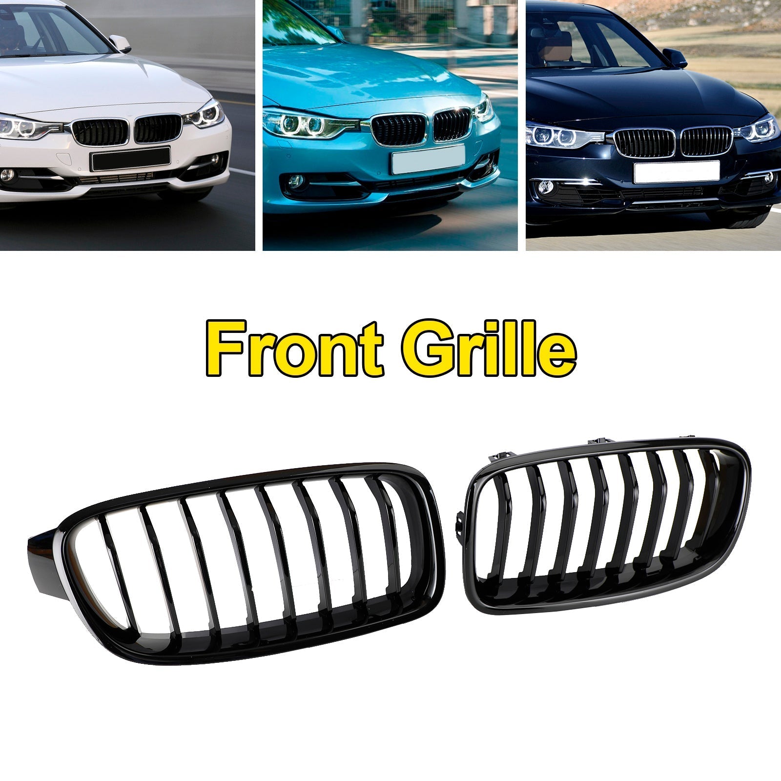 2012-2019 BMW 3 Series F30 F31 F35 Gloss Black Front Kidney Grill — Pair (51137263481 / 51137263482)