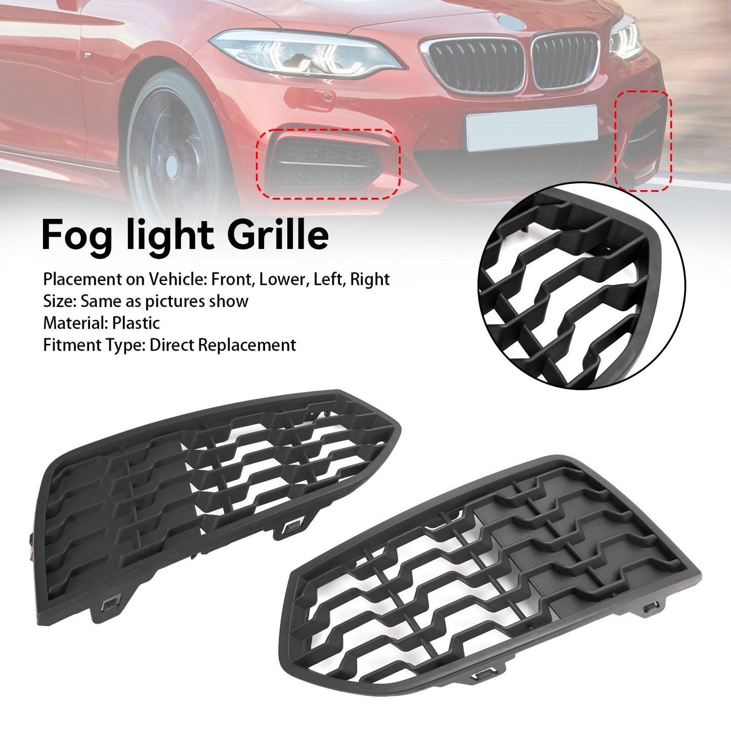 2012-2017 BMW 2 Series F22 M Sport Front Bumper Fog Light Grille — Pair (51118056797 / 51118056798)