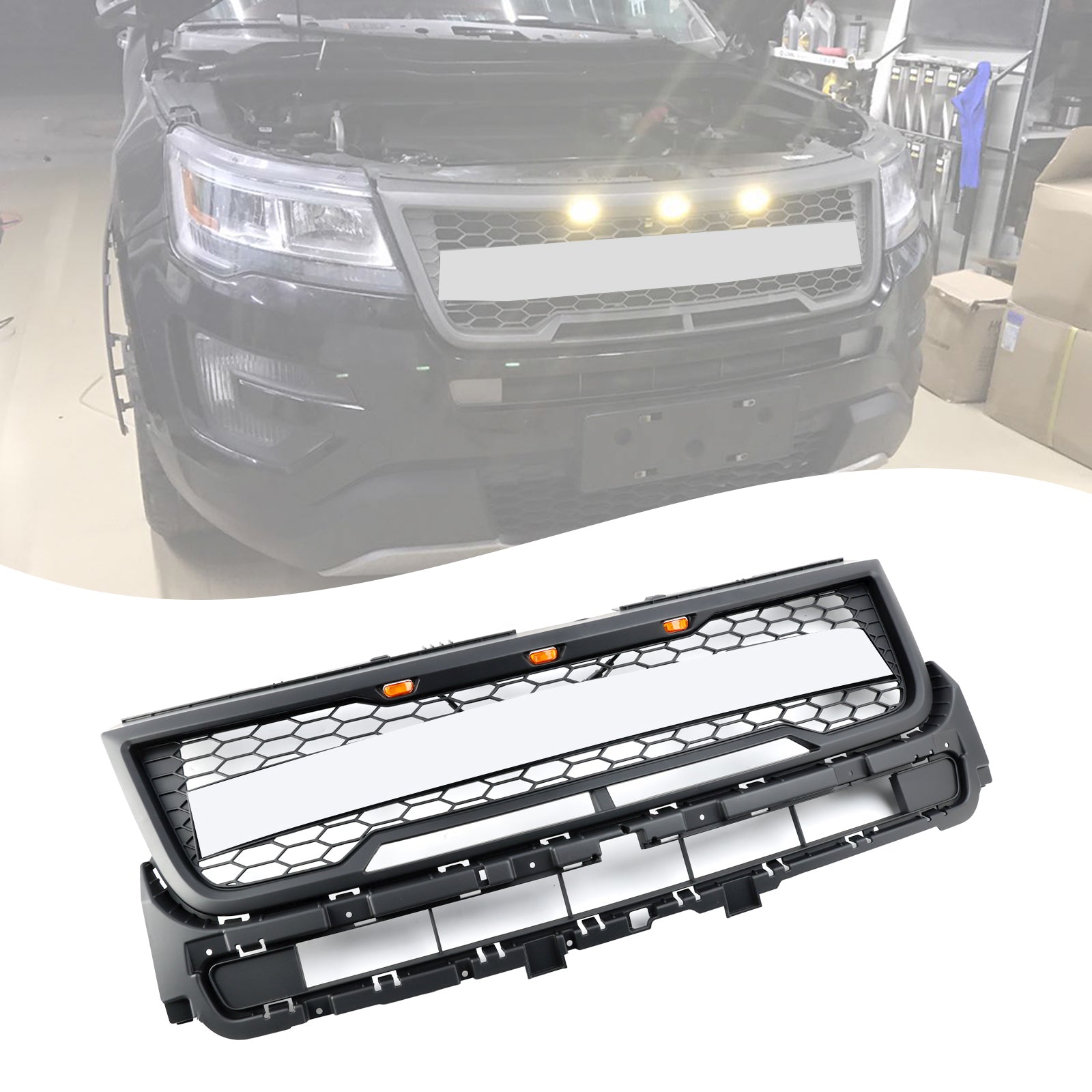 16-17 Explorer Bumper Ford Grill With Lights Front Upper Grille Replacement