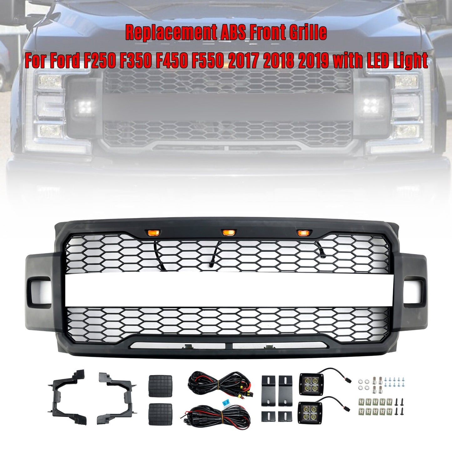 Front Bumper Grill Grille Fit 2017-2019 Ford F-250 F-350 F-450 Raptor Style