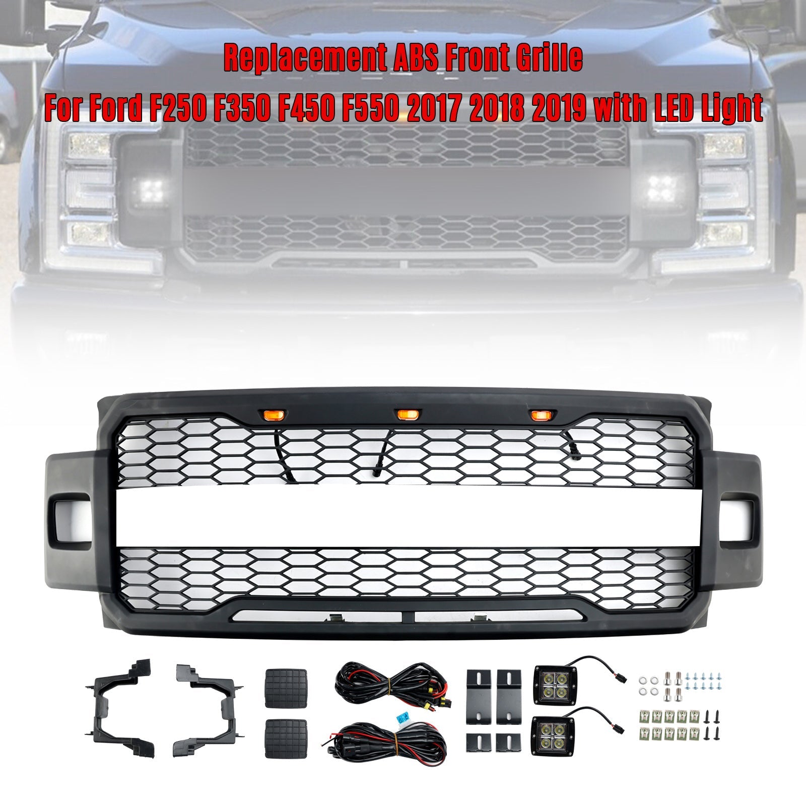 Front Bumper Grill Grille Fit 2017-2019 Ford F-250 F-350 F-450 Raptor Style