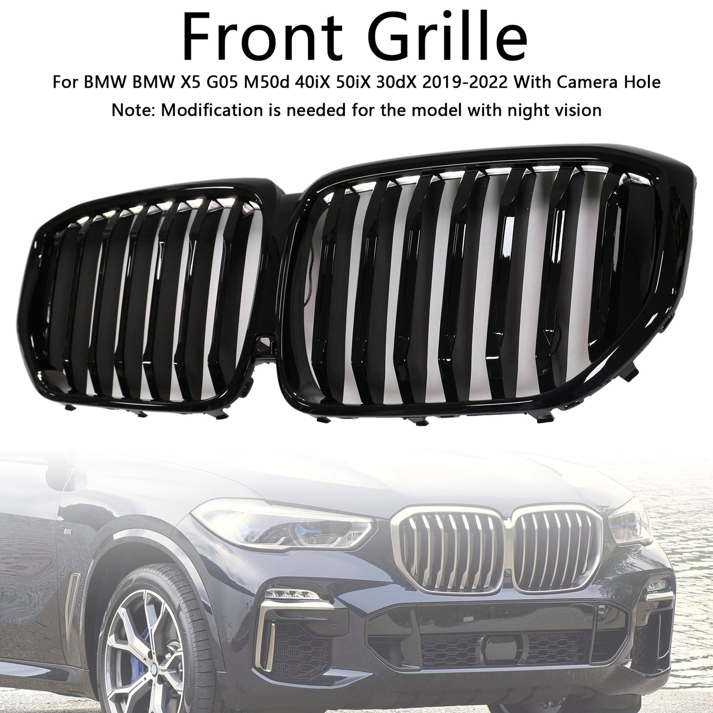 2019-2022 BMW X5 G05 M-Performance Gloss Black Front Kidney Grille (51137454887)