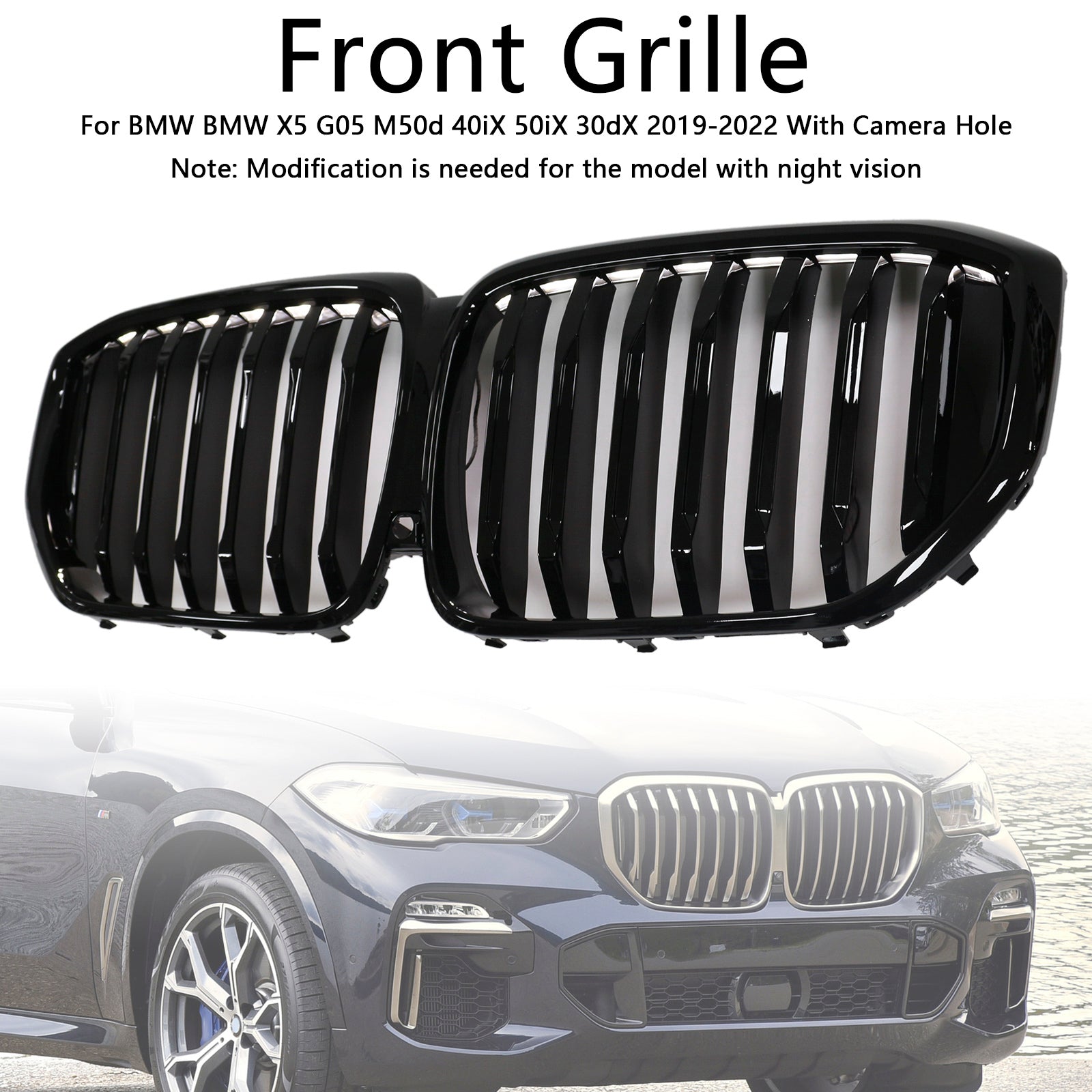 2019-2022 BMW X5 G05 M-Performance Gloss Black Front Kidney Grille (51137454887)