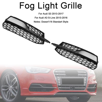 2013-2016 Audi A3 S-Line Front Lower Bumper Fog Light Cover Grille — Pair (8V3807681G / 8V3807682G)