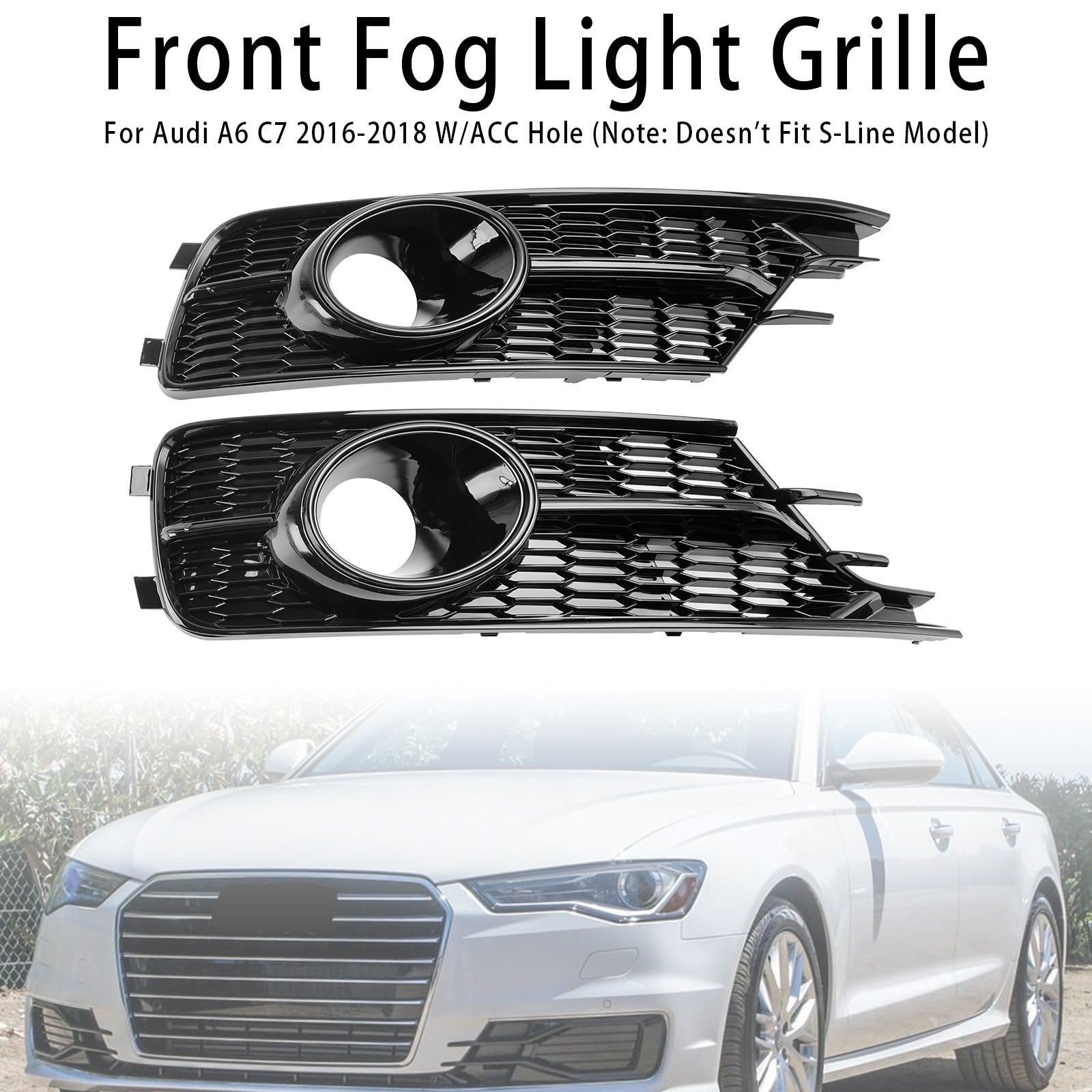 2016-2018 Audi A6 C7 with ACC Front Bumper Lower Light Cover Grille — Pair (4G0807647A)