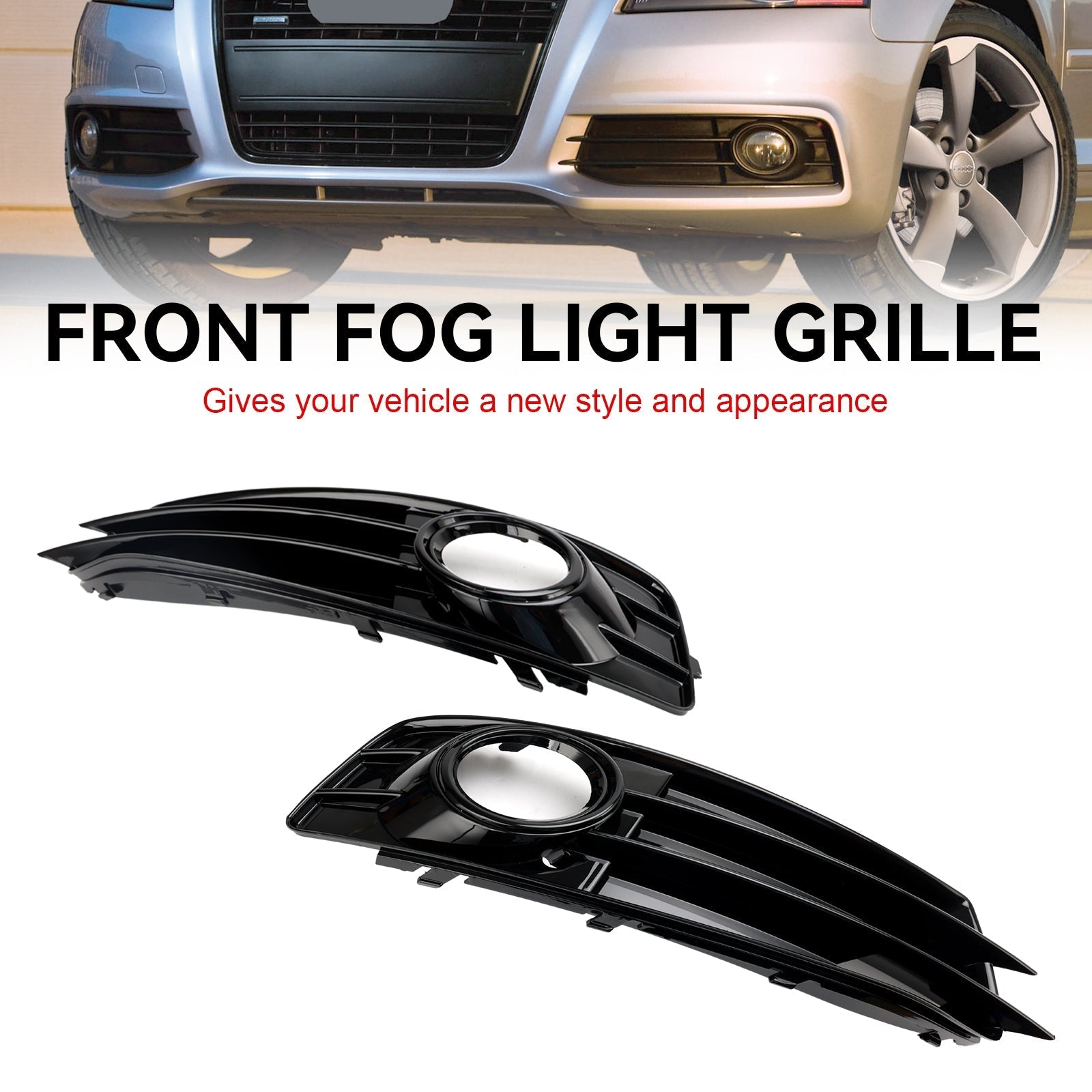 2009-2012 Audi A3 8P S-Line Front Lower Bumper Grille Fog Light Cover — Pair (8P0807682 / 8P0807681)
