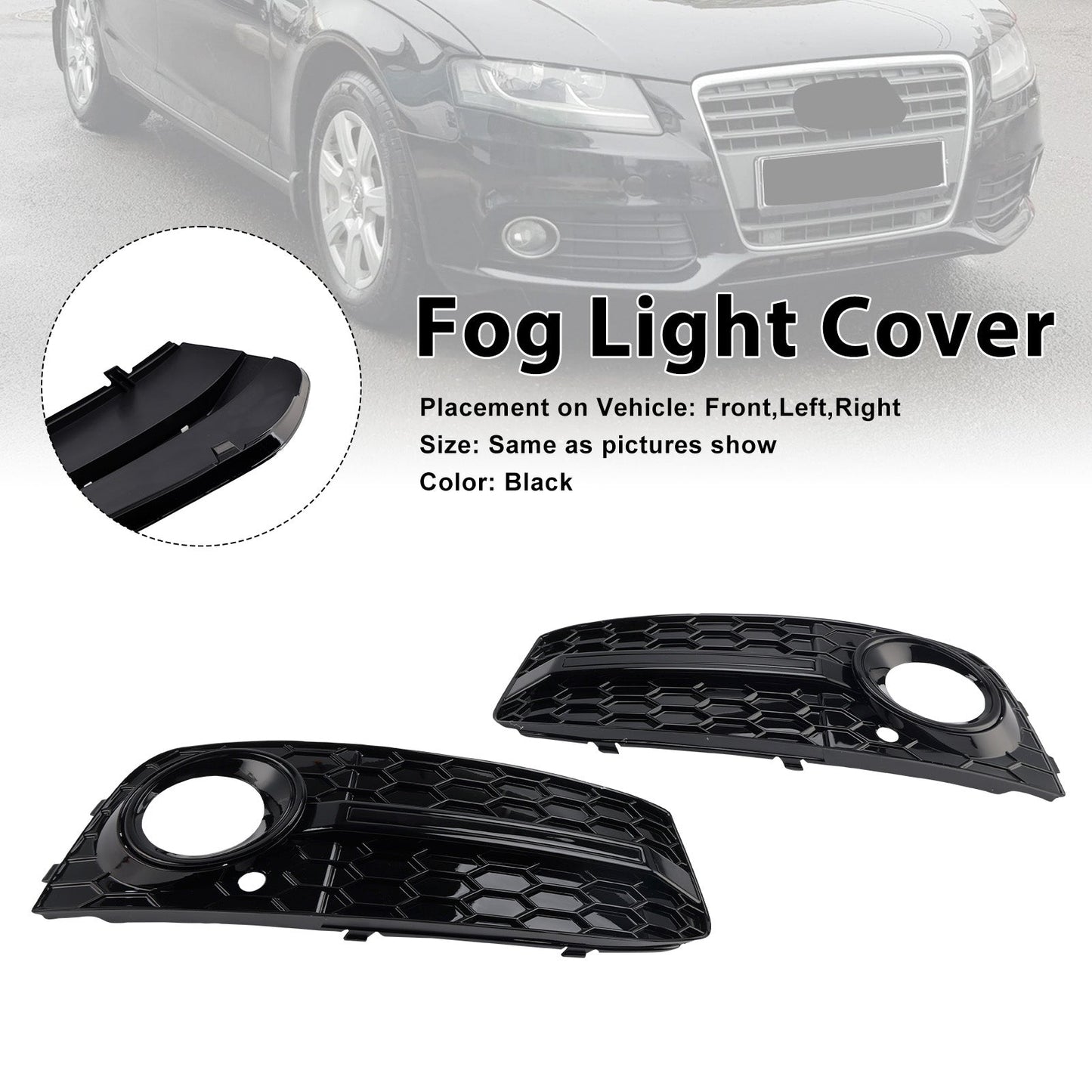 2009-2012 Audi A4 B8 Front Honeycomb Fog Light Grill — Pair (8KD807681)
