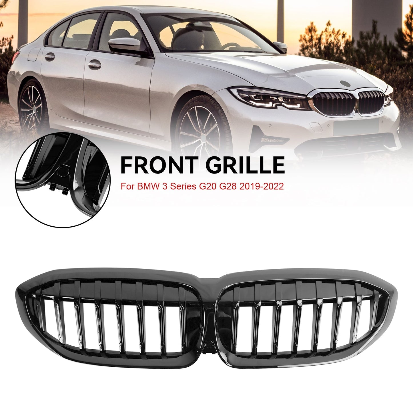 2019-2022 BMW 3 Series G20 G28 Gloss Black Front Kidney Grille (51138072085)