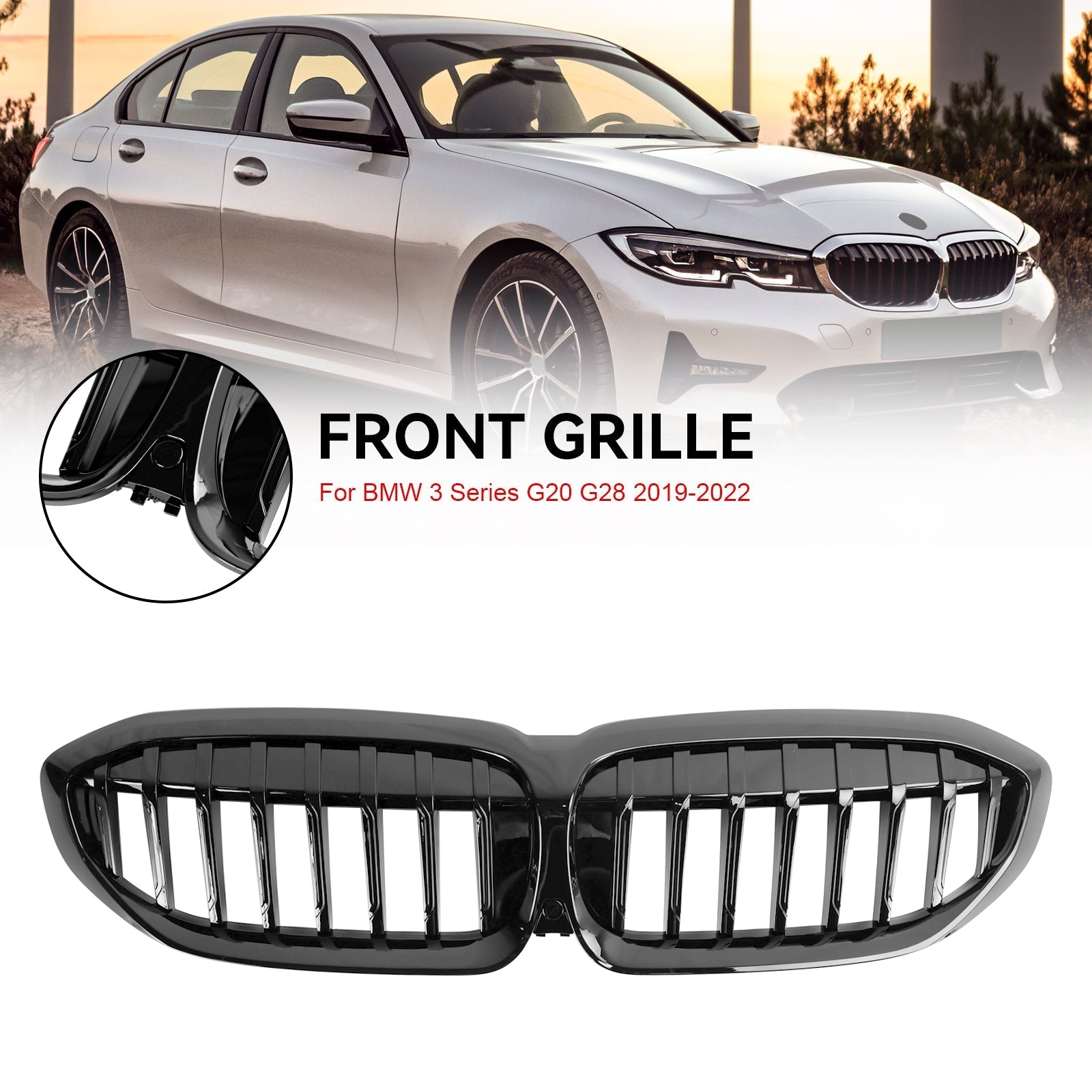 2019-2022 BMW 3 Series G20 G28 Gloss Black Front Kidney Grille (51138072085)