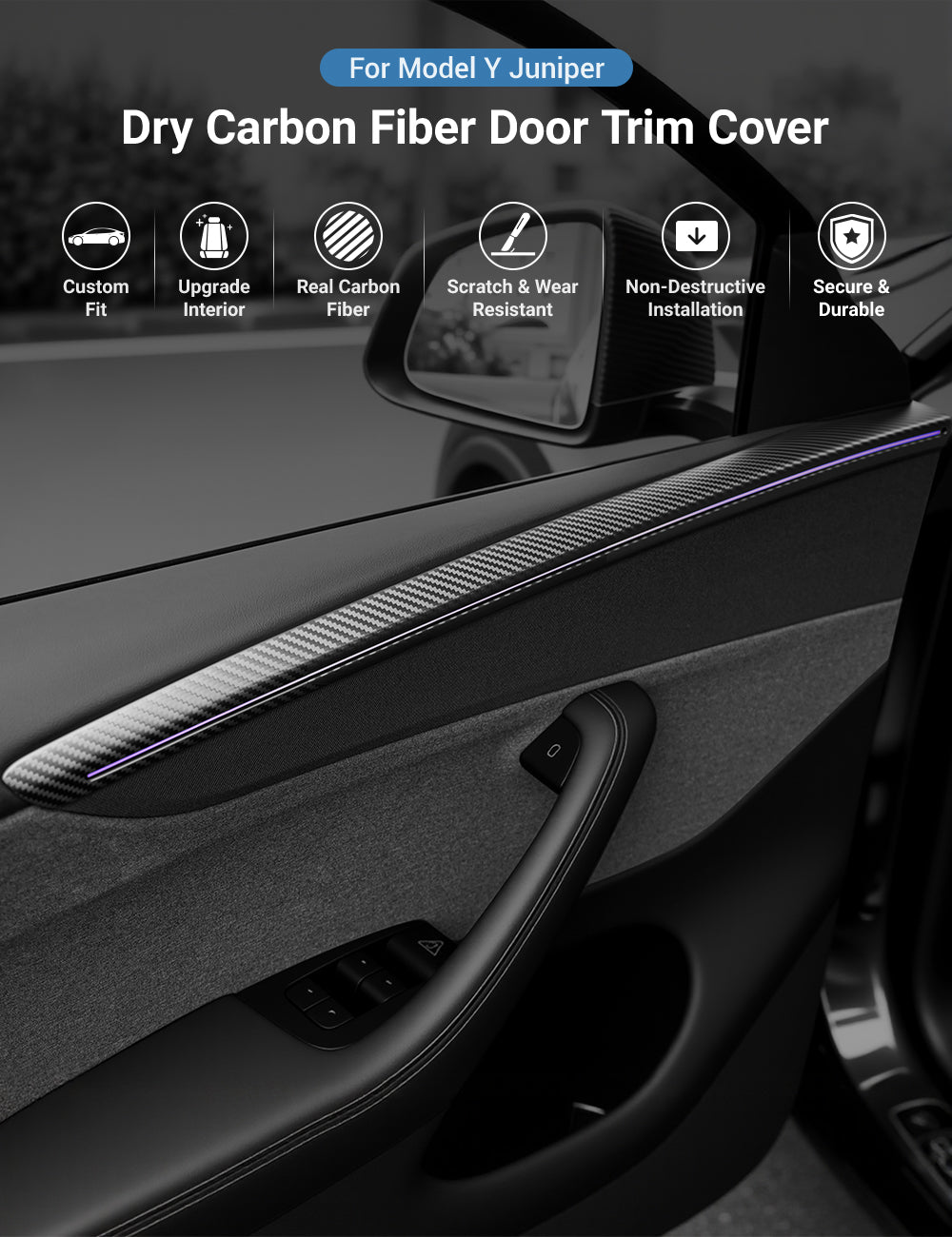 TESERY Dry Carbon Fiber Door Trim Cover for Tesla Model Y Juniper - Tesery Official Store