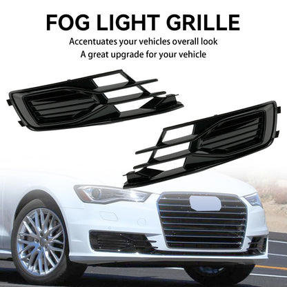 2014-2018 Audi A6 C7 Black Front Bumper Fog Light Cover Grille — Pair (4G0807647T94 / 4G0807648T94)