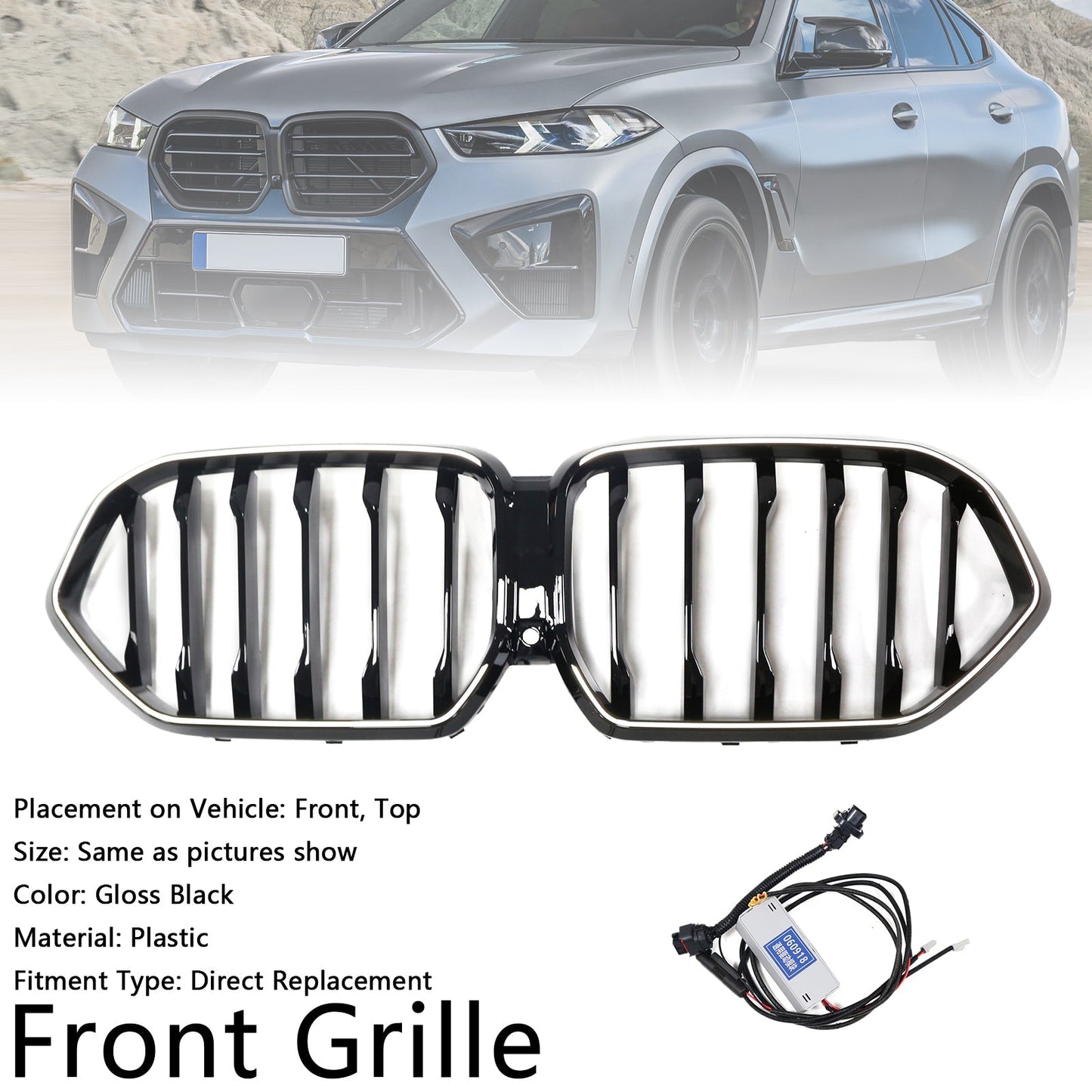 2023-2025 BMW X6 G06 M60i Black Front Bumper Grille with Camera Hole