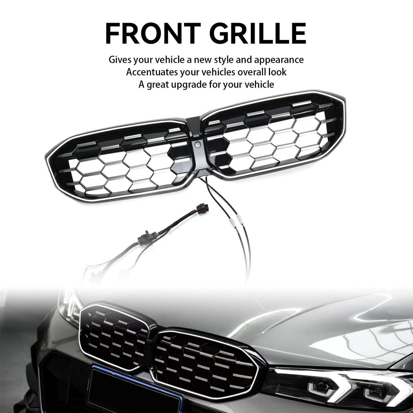 2023-2024 BMW 3 Series G20 G21 G28 Diamond Black Silver Front Kidney Grille Mesh