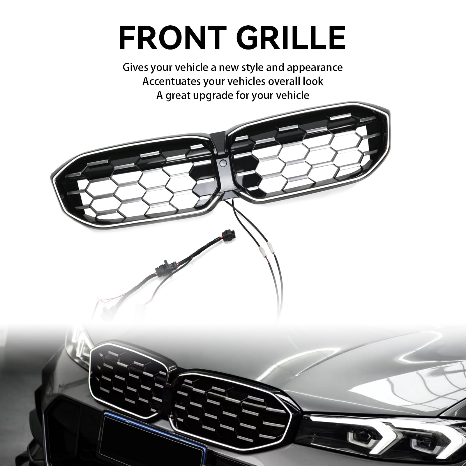 2023-2024 BMW 3 Series G20 G21 G28 Diamond Black Silver Front Kidney Grille Mesh