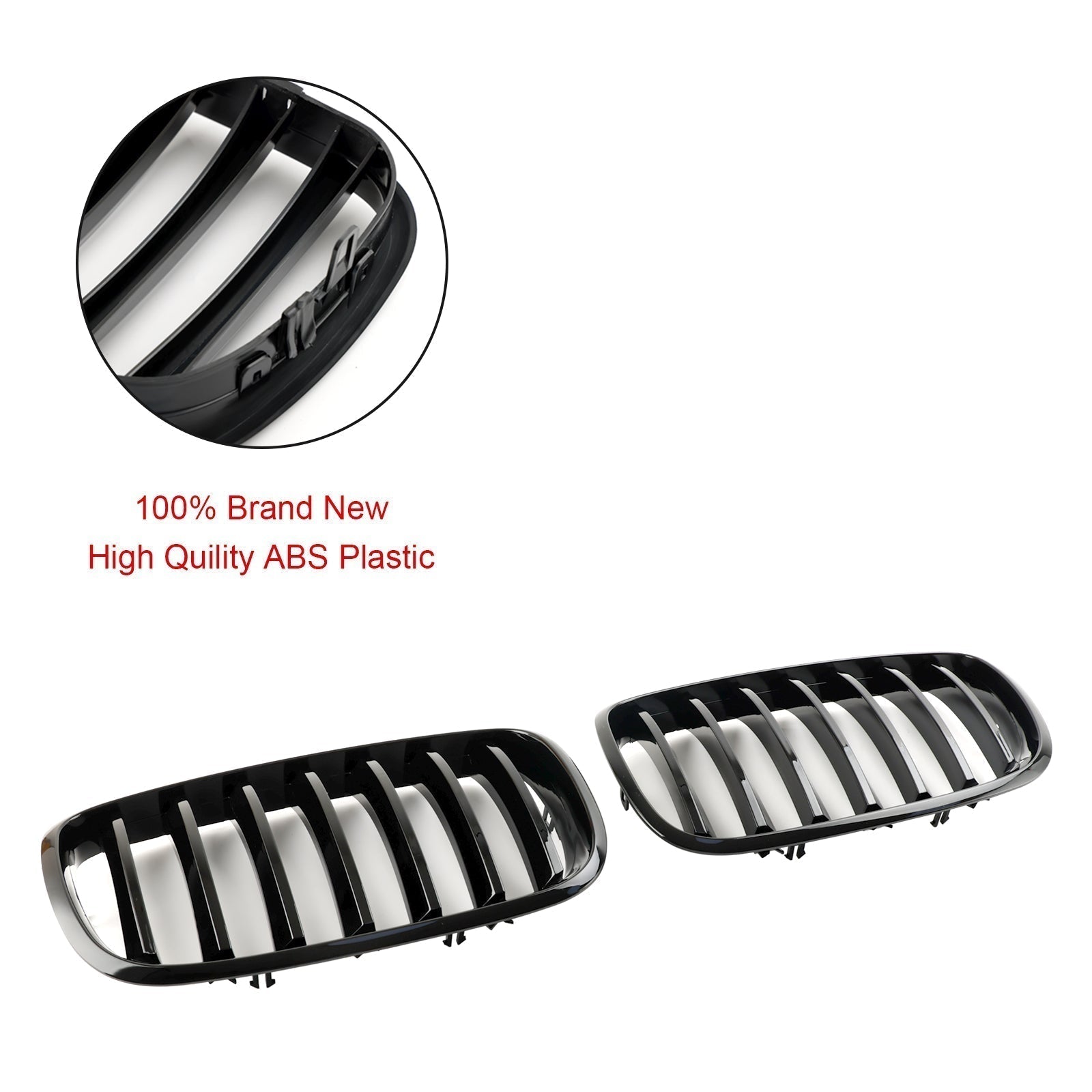 2008-2011 BMW X6 Hybrid E72 Gloss Black Front Bumper Kidney Grille — Pair (51137157687 / 51137305589)