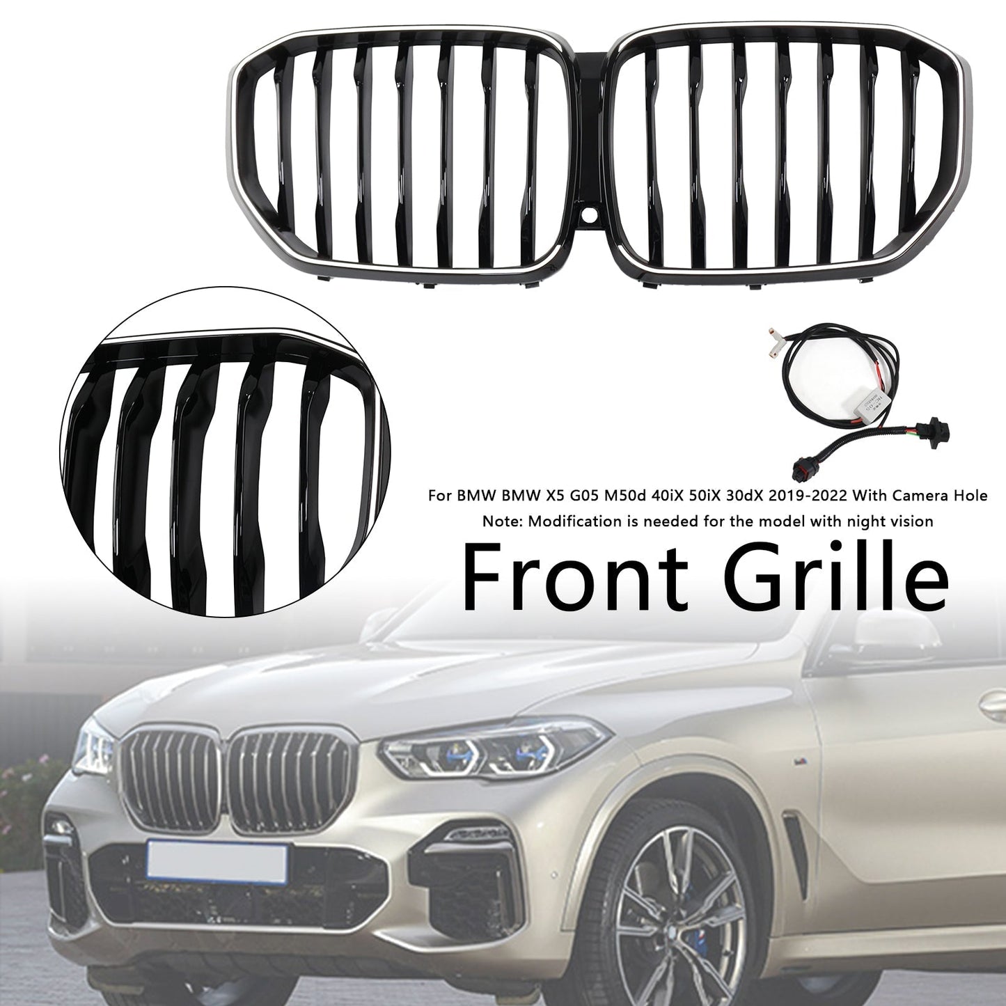 2019-2022 BMW X5 G05 M-Performance Gloss Black Front Kidney Grille (51137454887)