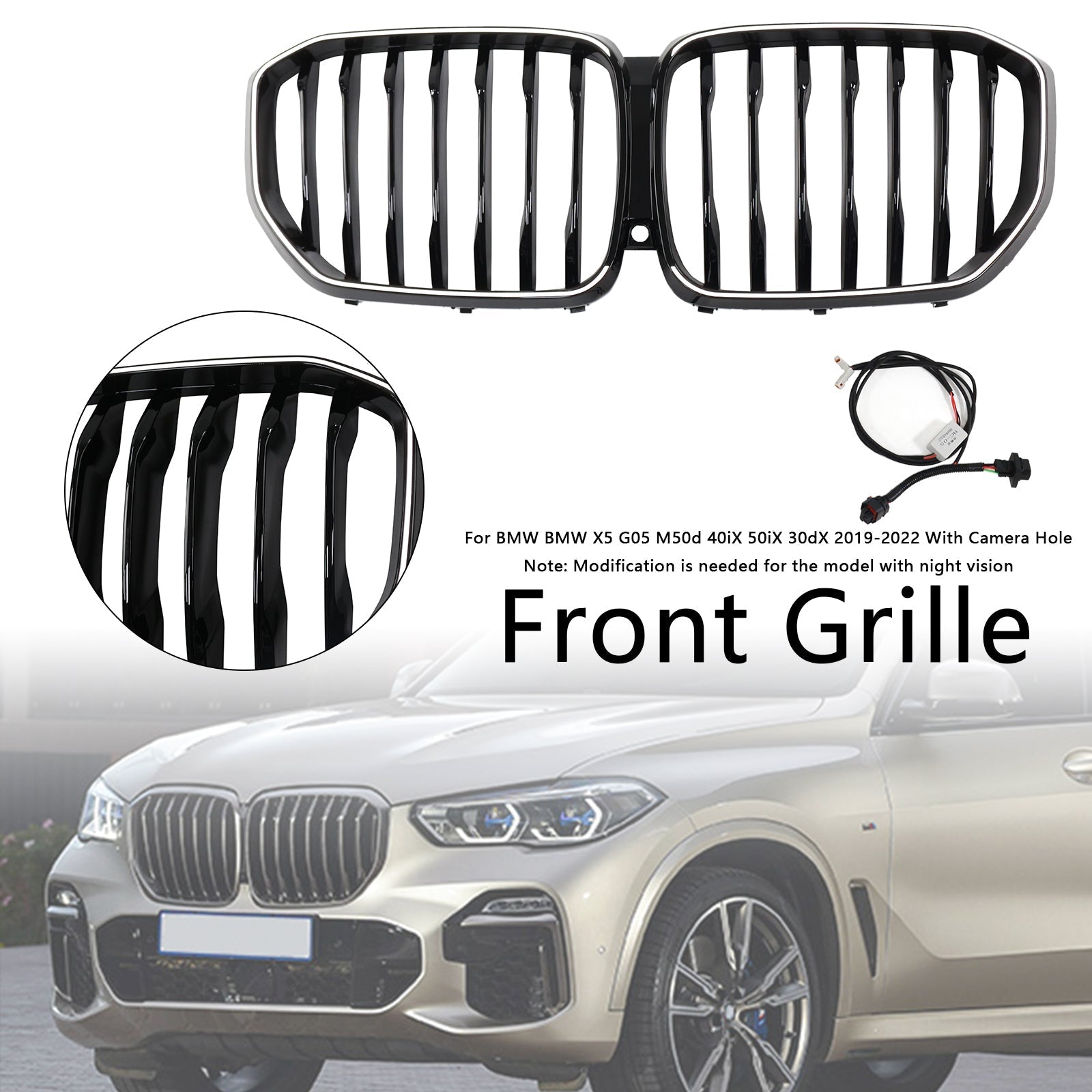 2019-2022 BMW X5 G05 M-Performance Gloss Black Front Kidney Grille (51137454887)