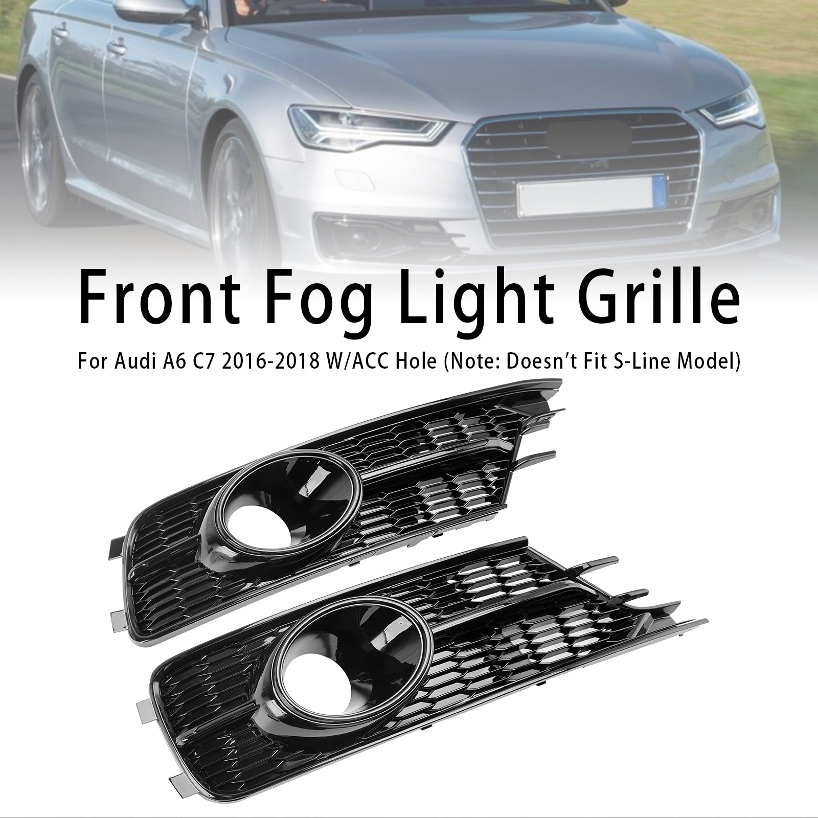 2016-2018 Audi A6 C7 with ACC Front Bumper Lower Light Cover Grille — Pair (4G0807647A)