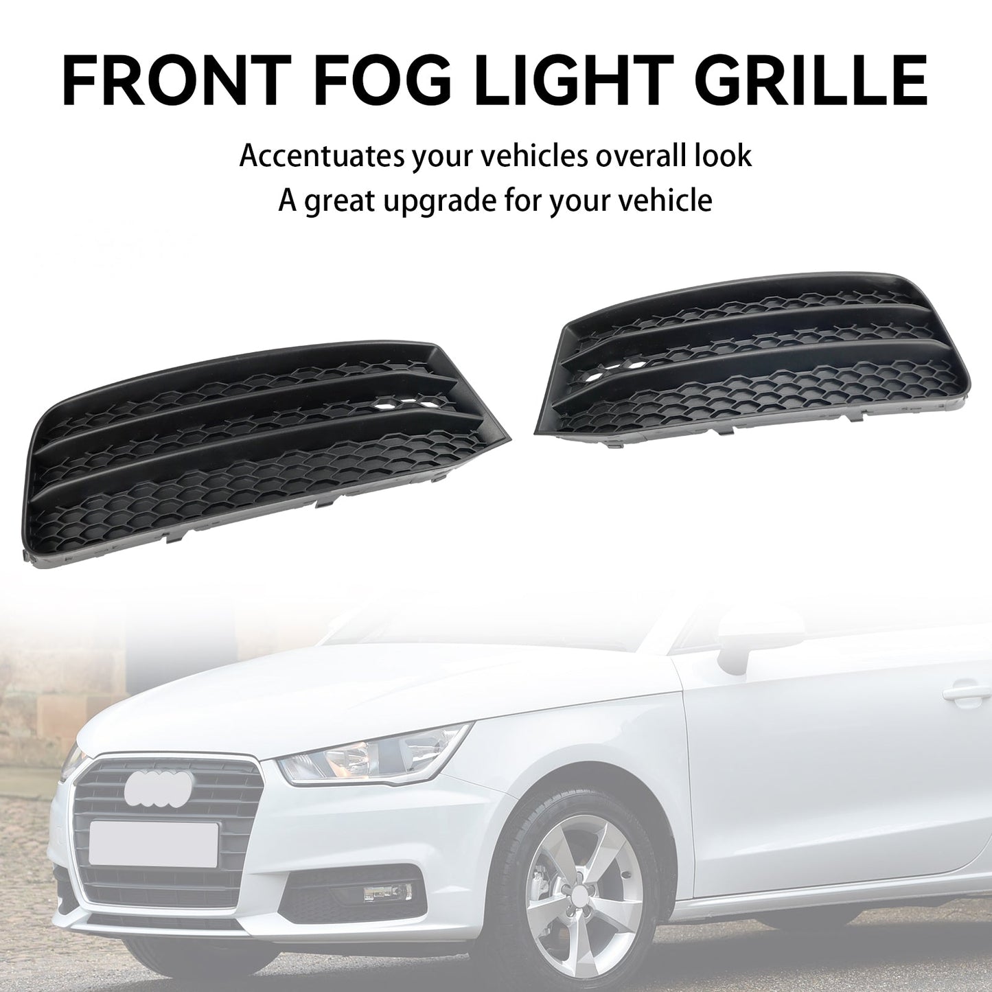 2015-2018 Audi A1 8X Front Bumper Fog Light Cover Grille — Pair (8XA807681B / 8XA807682B)