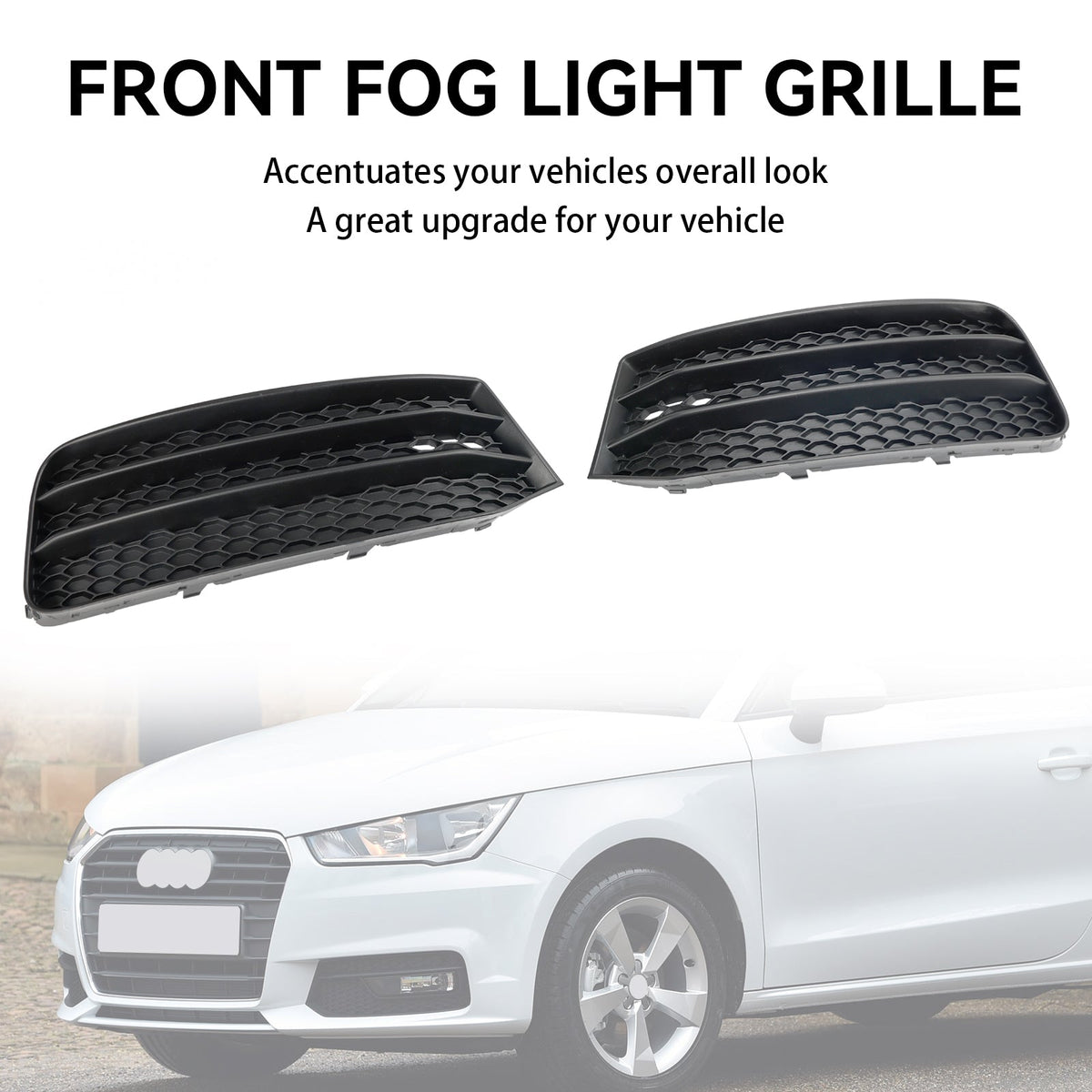 2015-2018 Audi A1 8X Front Bumper Fog Light Cover Grille — Pair (8XA807681B / 8XA807682B)