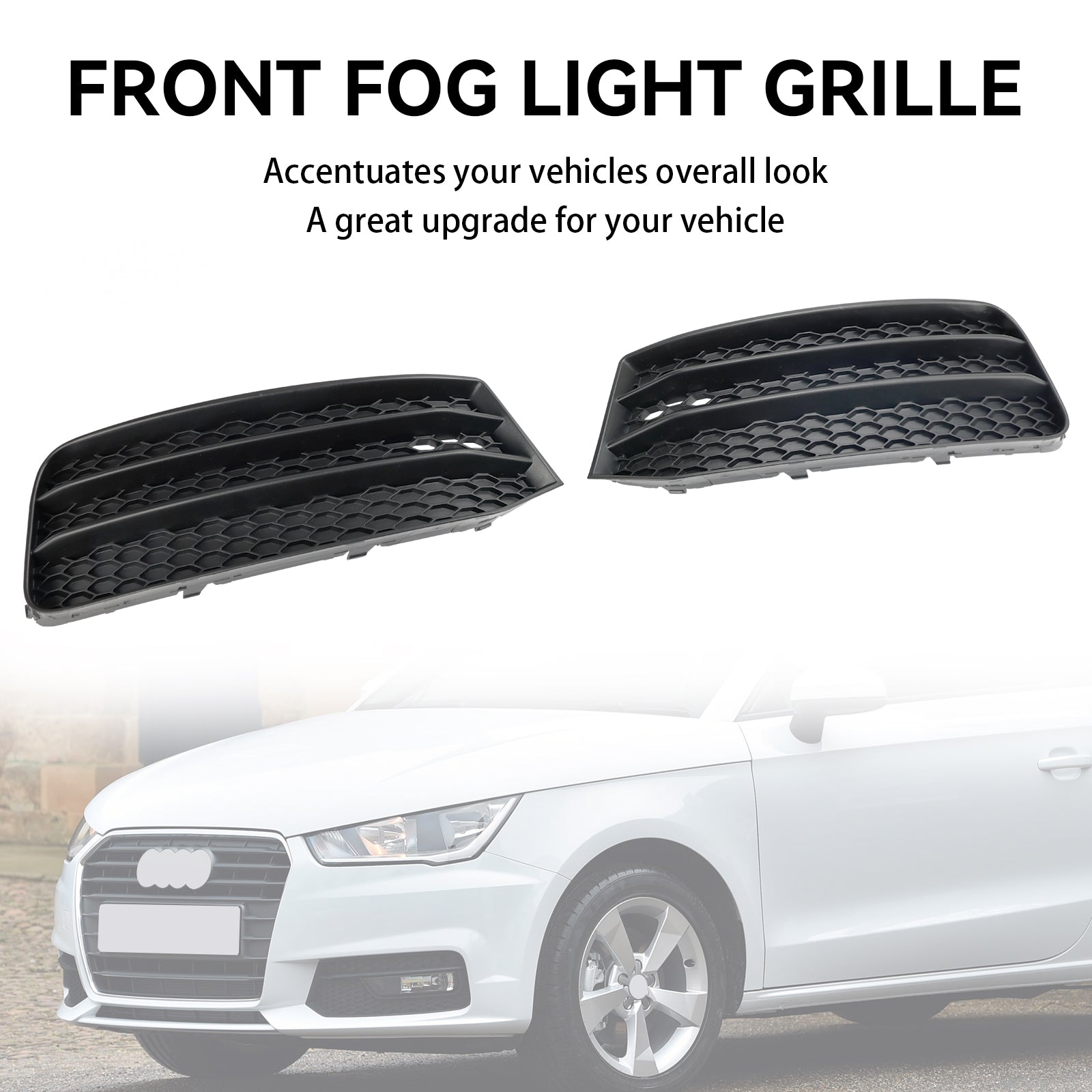 2015-2018 Audi A1 8X Front Bumper Fog Light Cover Grille — Pair (8XA807681B / 8XA807682B)
