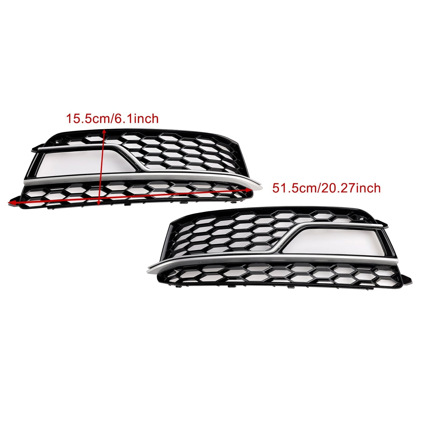 2013-2016 Audi A5 S-Line S5 Black Front Fog Lamp Grill Grille — Pair (8T0807681K / 8T0807682K)