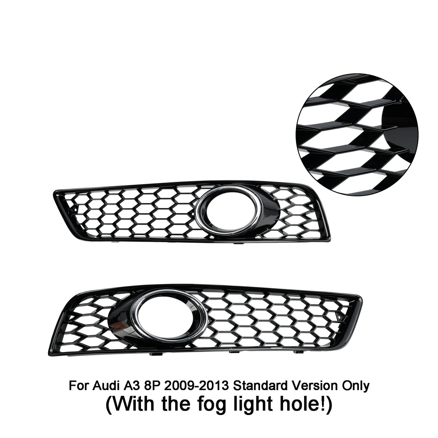 2009-2013 Audi A3 8P Standard Version Honeycomb Front Bumper Fog Light Grille Cover