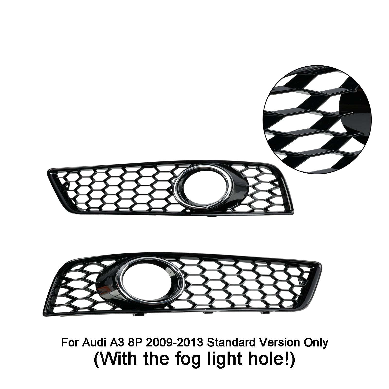 2009-2013 Audi A3 8P Standard Version Honeycomb Front Bumper Fog Light Grille Cover