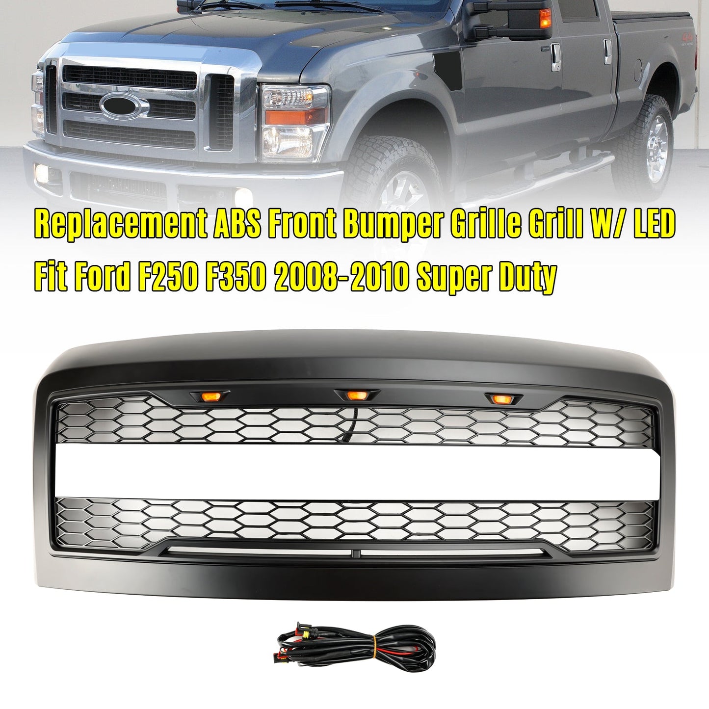 Ford F250 F350 2008-2010 Super Duty Front Bumper Grille Grill w/Lights