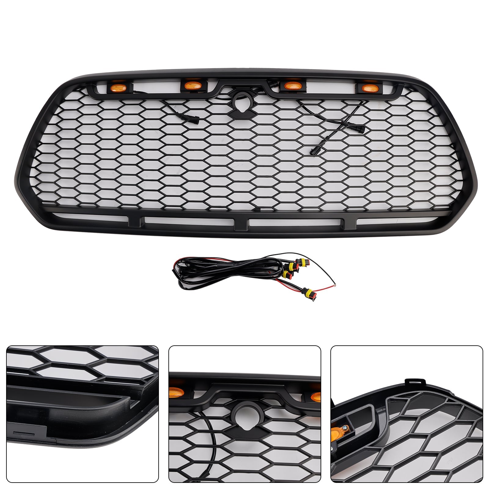 Matt Black Front Bumper Grill Grille Fit Ford Transit MK8 2015-2018 Raptor w/LED
