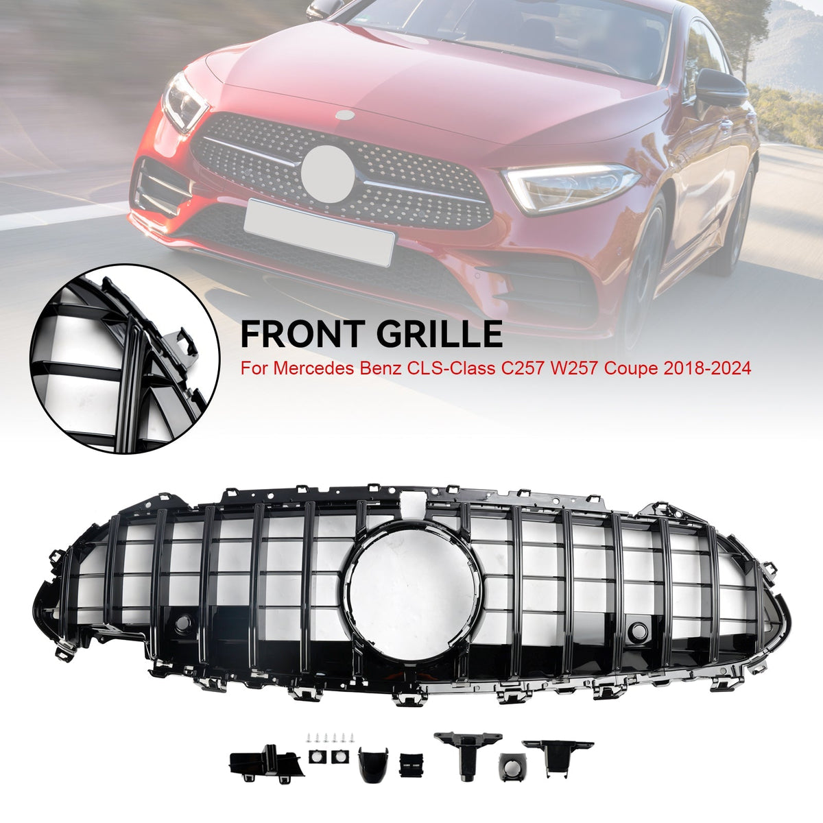 2018-2024 Mercedes-Benz CLS-Class C257 W257 Coupe Black Front Bumper Grille