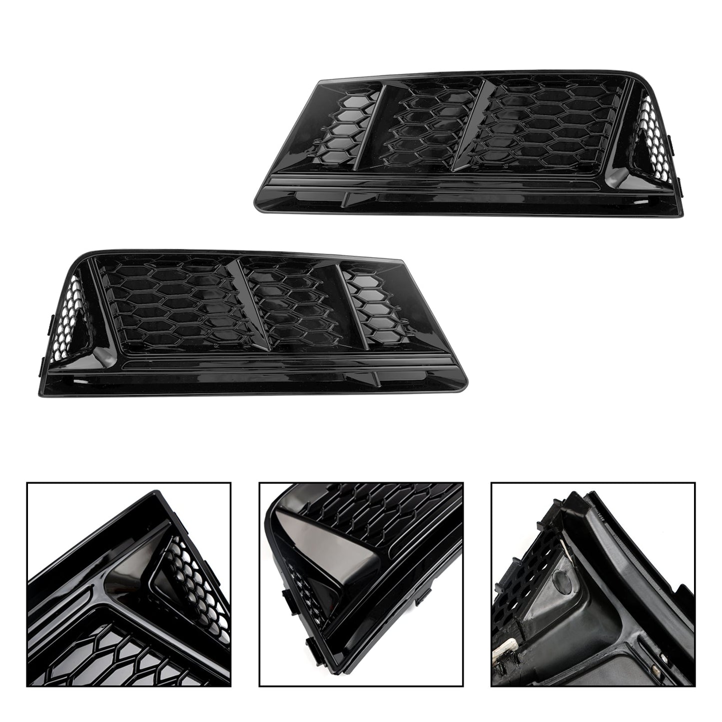 2016-2018 Audi A4 B9 Standard RS4 Style Front Fog Light Grill Lower Bumper Grille Chrome — Pair (8WD807681 / 8WD807682)