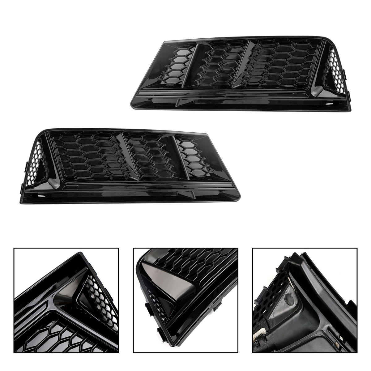 2016-2018 Audi A4 B9 Standard RS4 Style Front Fog Light Grill Lower Bumper Grille Chrome — Pair (8WD807681 / 8WD807682)