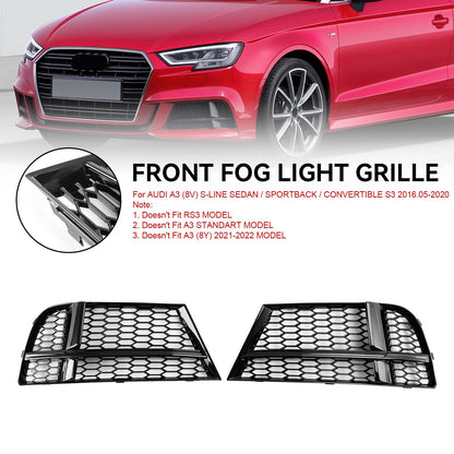 2016-2020 Audi A3 8V S-Line Front Fog Light Cover Bezel Grille — Pair (8V3807681AE / 8V3807682Q)