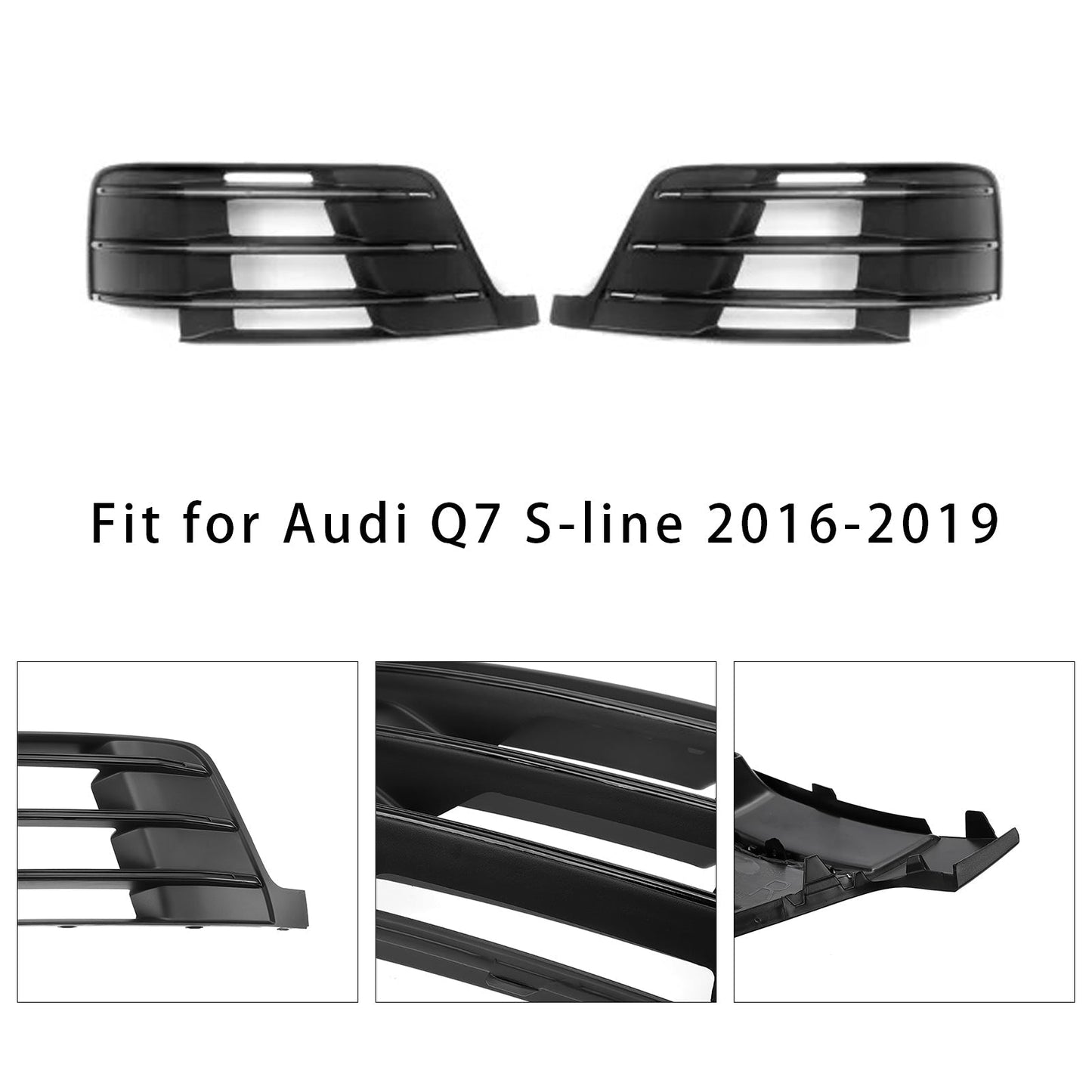 2016-2019 Audi Q7 S-Line Front Side Lower Bumper Fog Light Grille — Pair (4M0807681D / 4M0807682D)