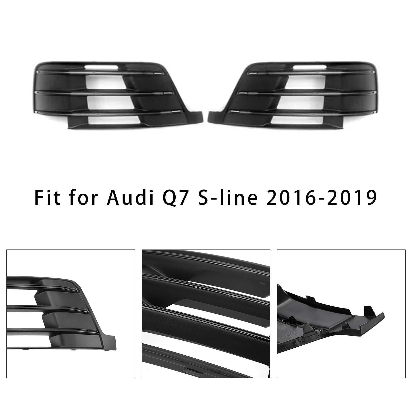 2016-2019 Audi Q7 S-Line Front Side Lower Bumper Fog Light Grille — Pair (4M0807681D / 4M0807682D)