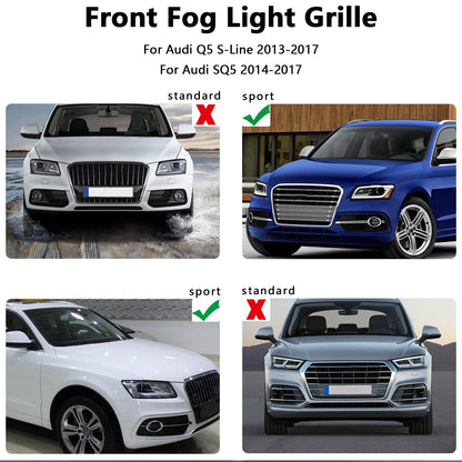 2013-2017 Audi Q5 S-Line SQ5 Black Chrome Front Bumper Fog Light Grille — Pair (8R0807682N / 8R0807681S)