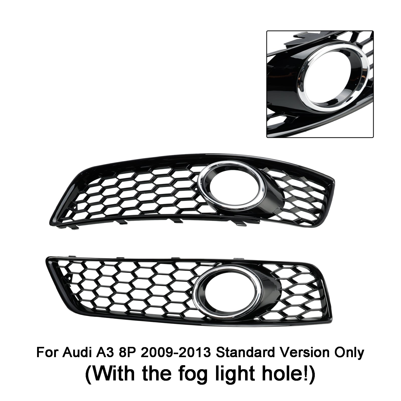 2009-2013 Audi A3 8P Standard Version Honeycomb Front Bumper Fog Light Grille Cover