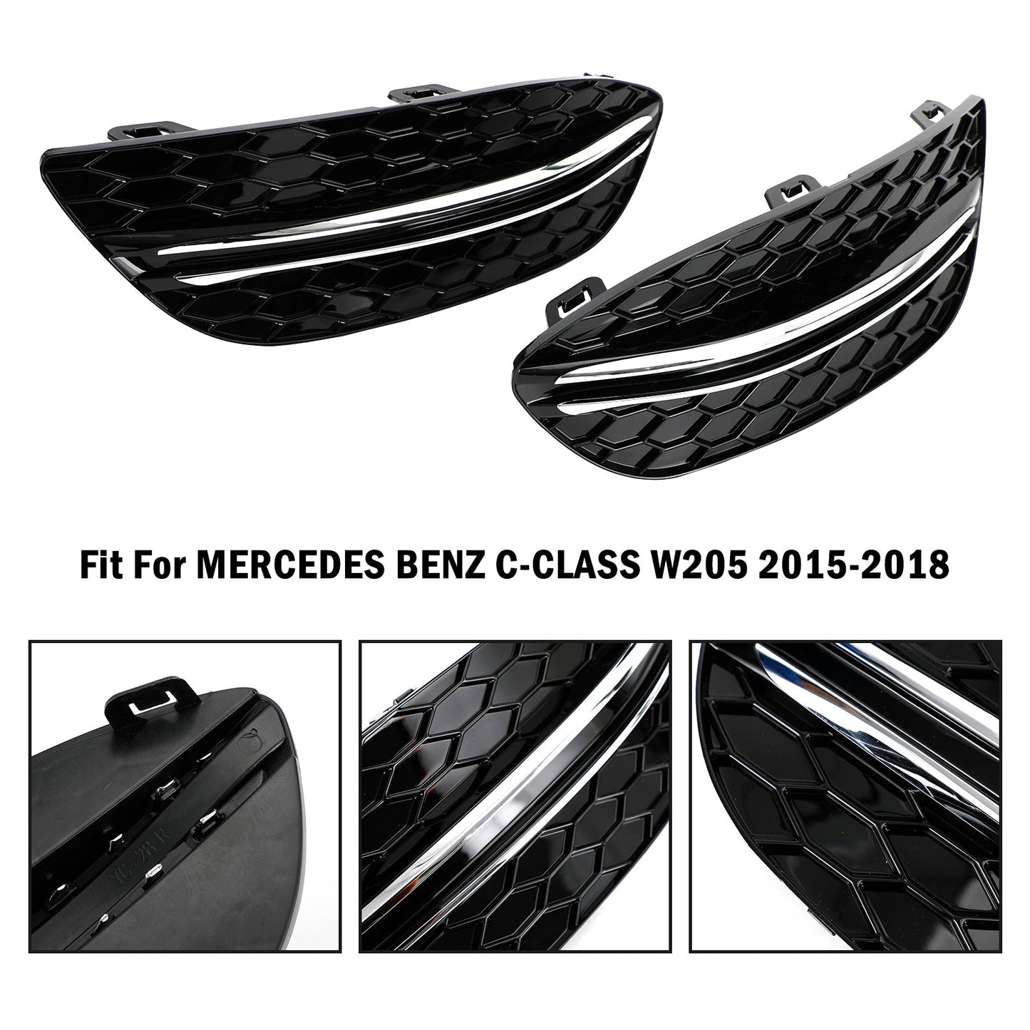 2015-2018 Mercedes-Benz C-Class W205 Honeycomb Front Fog Light Cover (2058850723 / MB1038172)