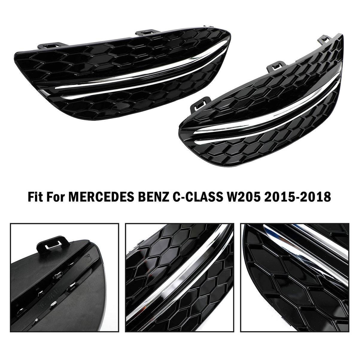 2015-2018 Mercedes-Benz C-Class W205 Honeycomb Front Fog Light Cover (2058850723 / MB1038172)