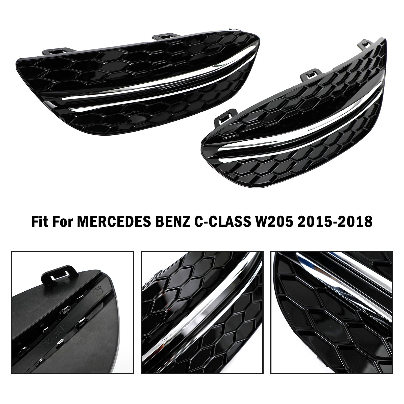 2015-2018 Mercedes-Benz C-Class W205 Honeycomb Front Fog Light Cover (2058850723 / MB1038172)